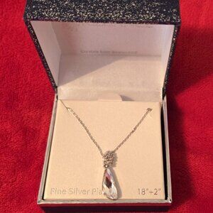 Brilliance Silver Plated Necklace Swarovski Crystal Pendant + Cluster 18" + 2"
